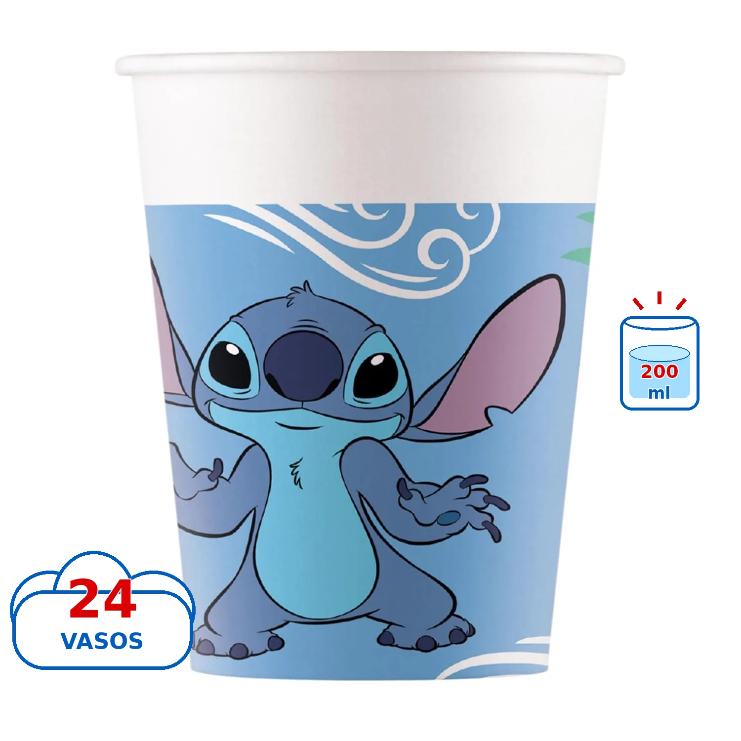 Vaso de 200 ml azul con Stitch, 24 unidades