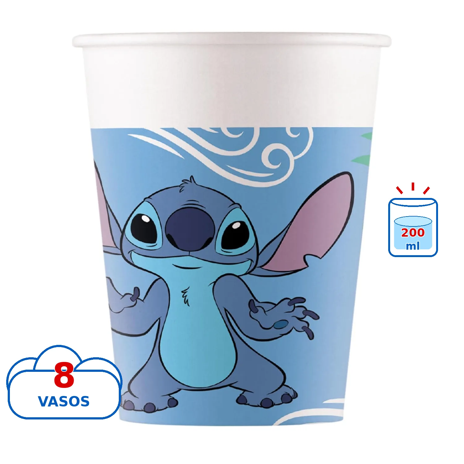 Vaso de 200 ml azul con Stitch, 8 unidades