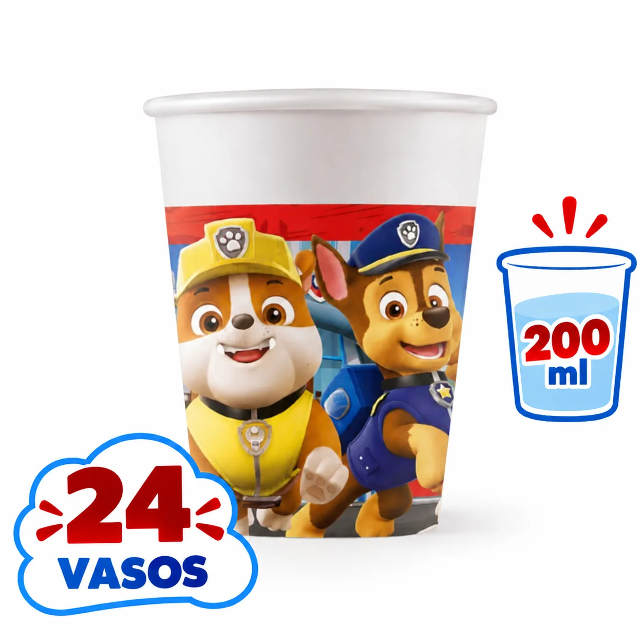 Vaso de 200 ml de la Patrulla Canina con Rubble y Chase, 24 unidades