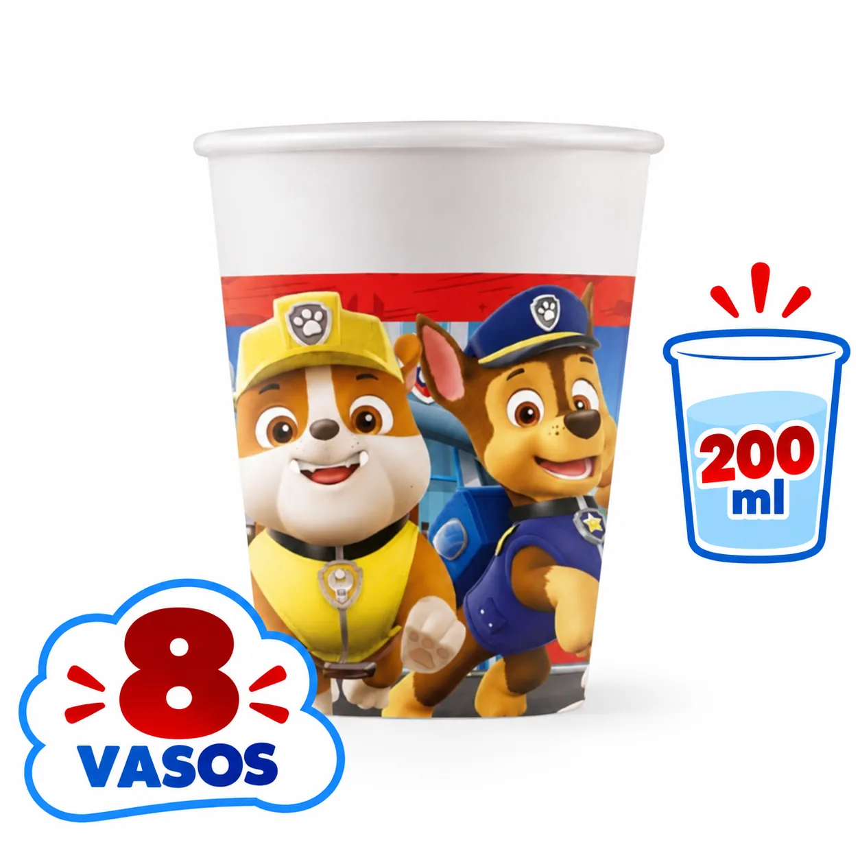 Vaso de 200 ml de la Patrulla Canina con Rubble y Chase, 8 unidades